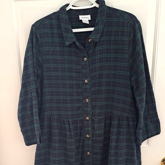 LARGE Vermont Country Store scotch plaid flannel midi dress, so cozy! - Picture 1 of 9